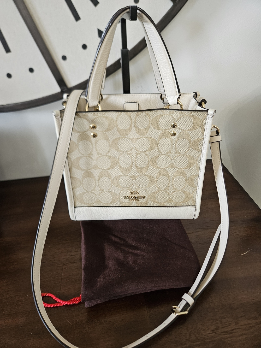 Coach Dempsey Cream Signature Mini Satchel - Cream/White